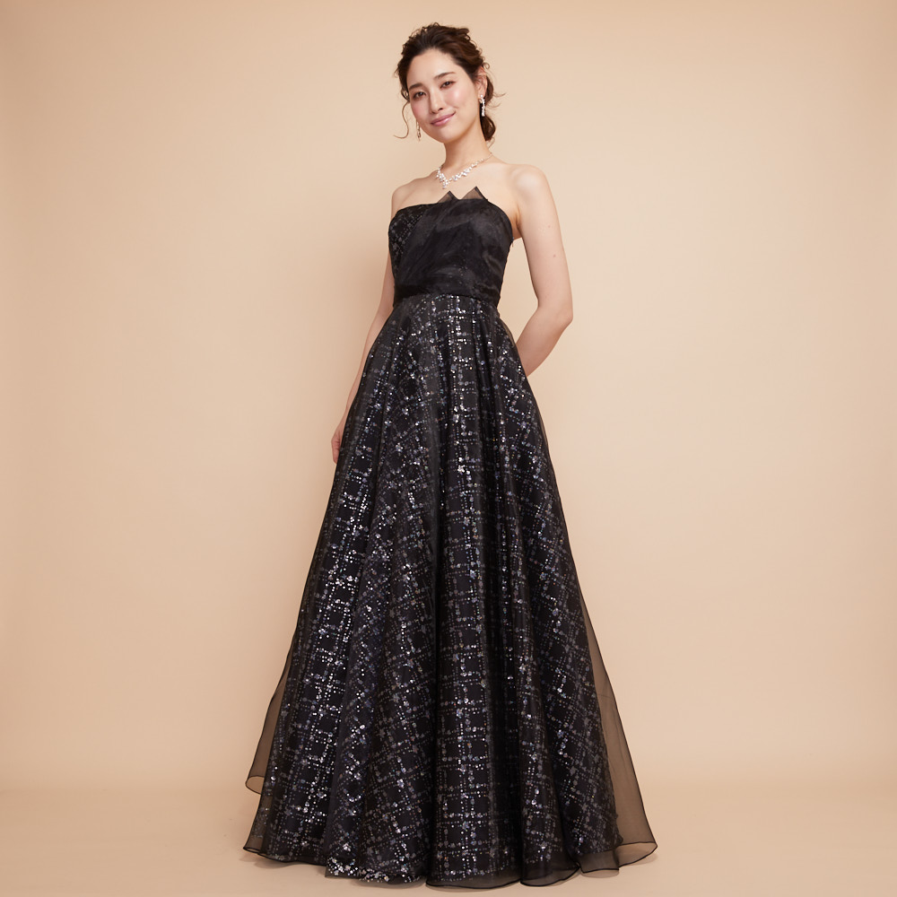 ANNABELLE/ マルチカラースパンコールブラックオーガンジードレス