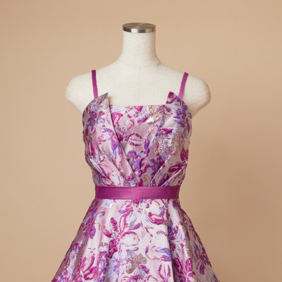 ピンク 波模様 フレアドレス マゼンタカラー総柄ジャガードAラインフレアドレス