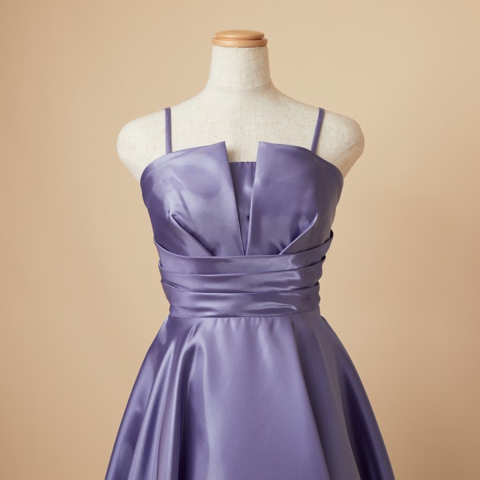 扇風タックシャイニーサテンキャンディレッドドレス