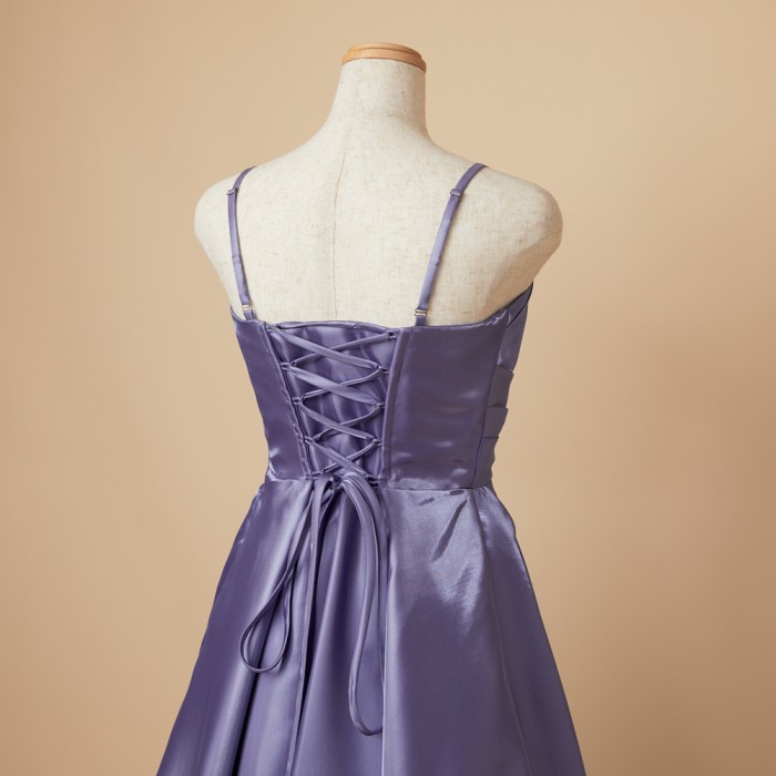 扇風タックシャイニーサテンキャンディレッドドレス