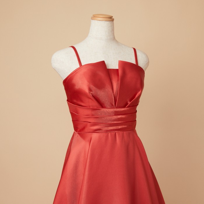 扇風タックシャイニーサテンブラッドオレンジドレス