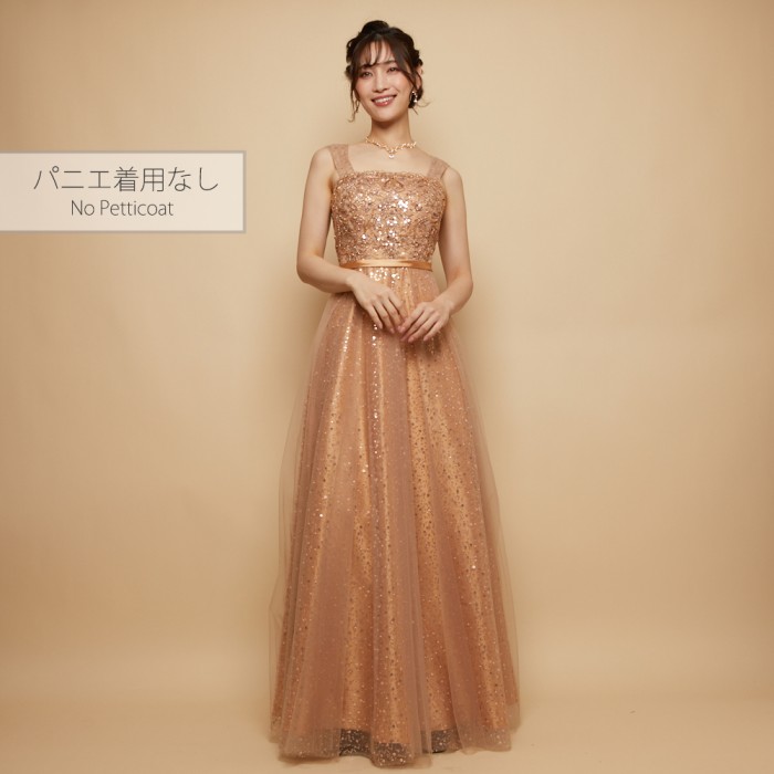 シルバーグレーチュールブリリアントビーズ刺繍ドレス