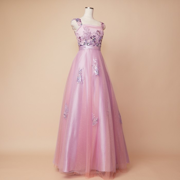 【みゃお】ビーズ装飾付きピンクチュール ふわふわチュールカラードレスご紹介🌟◇リオ（ZL+17376 ピンク