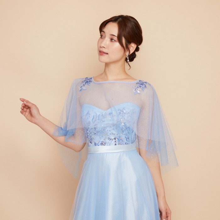 アンドクチュール ラメフラワーチュールレイヤードドレス ケープ