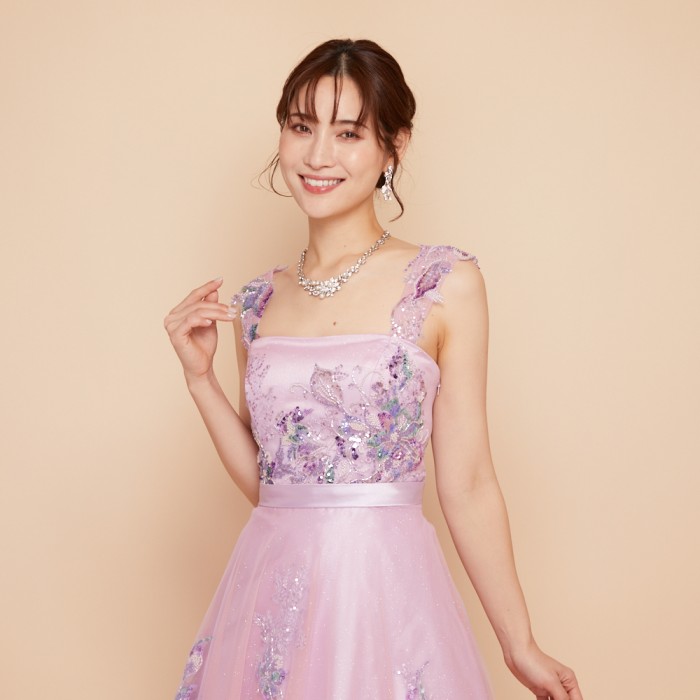 ゴージャスビーズ刺繍ピンクラメチュールドレス