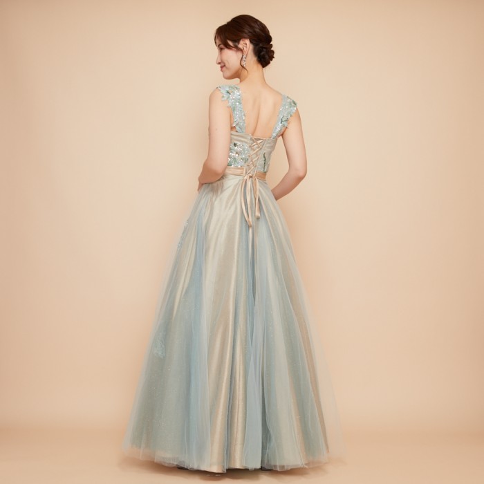 ゴージャスビーズ刺繡オリーブラメチュールドレス