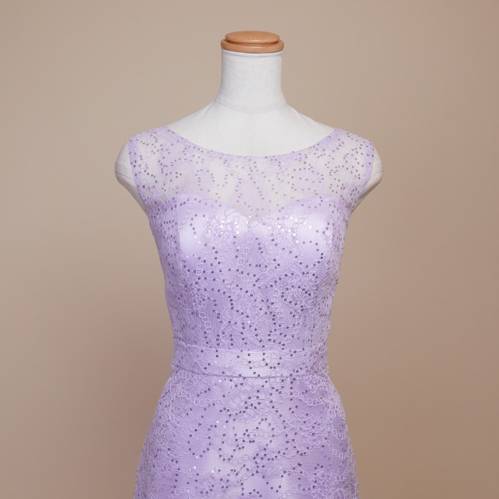 ライラックカラー総レーススパンコール刺繍ドレス