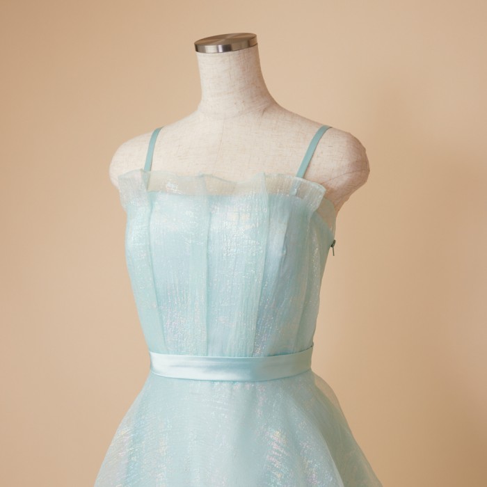 ホロラメジャガードオーガンジーミントブルードレス