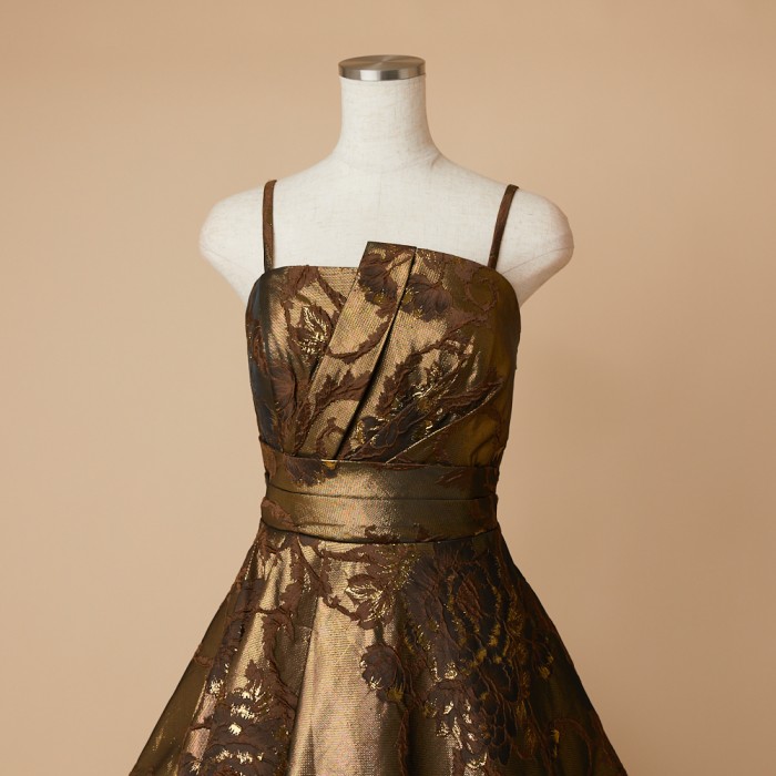 タックレイヤースカートオリーブブラウンジャガードドレス