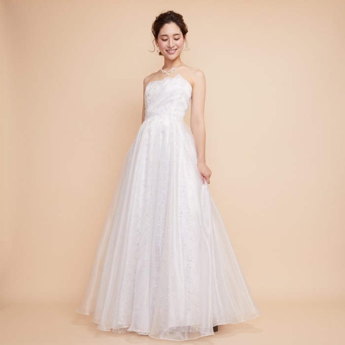 ANNABELLE/ マルチカラースパンコールホワイトオーガンジードレス