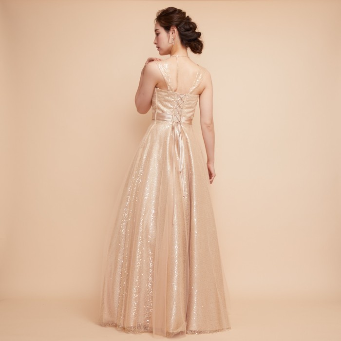 ANNABELLE/ エレガントフラワー刺繍スパンコールゴールドドレス
