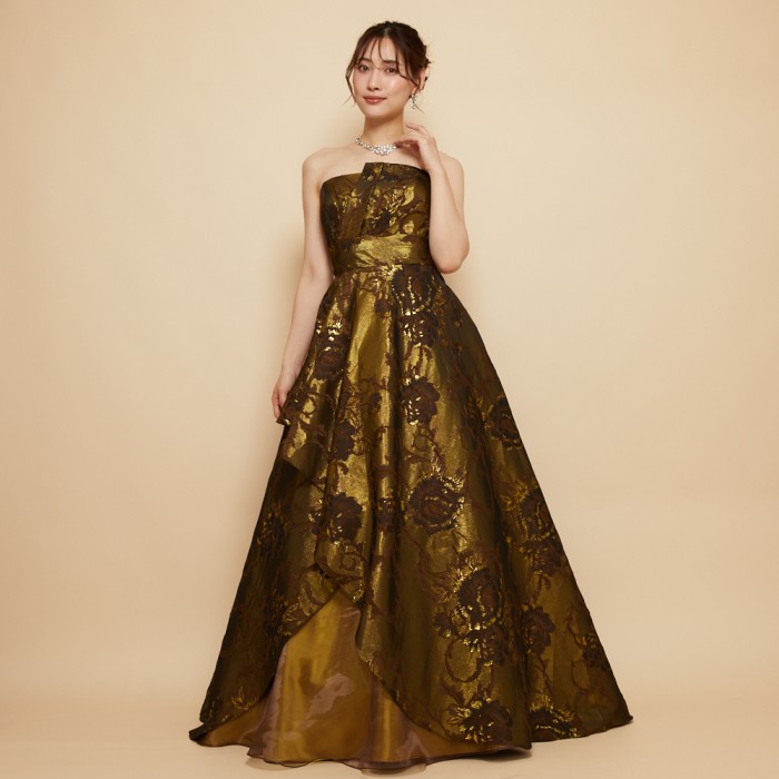 アナカラージャオウガ　高レート タックレイヤースカートオリーブブラウンジャガードドレス