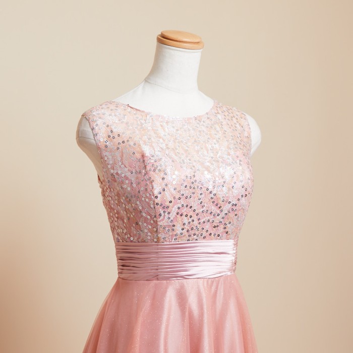 ANNABELLE/ ピーチオレンジレーススパングリッターチュールドレス