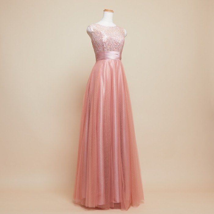 ANNABELLE/ ピーチオレンジレーススパングリッターチュールドレス