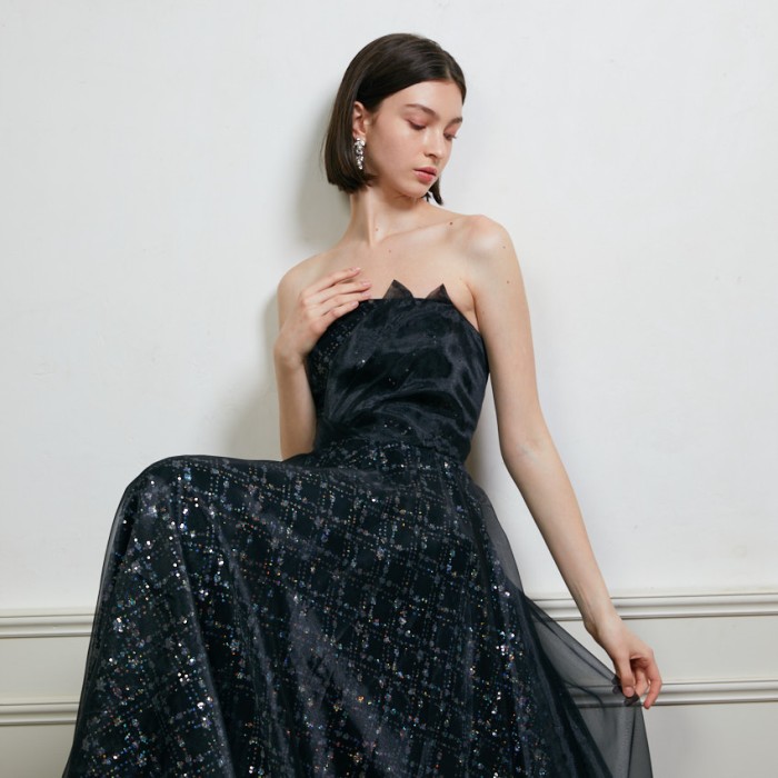 11,395円ANNABELLE アナベル　マルチカラースパンコールブラックオーガンジードレス