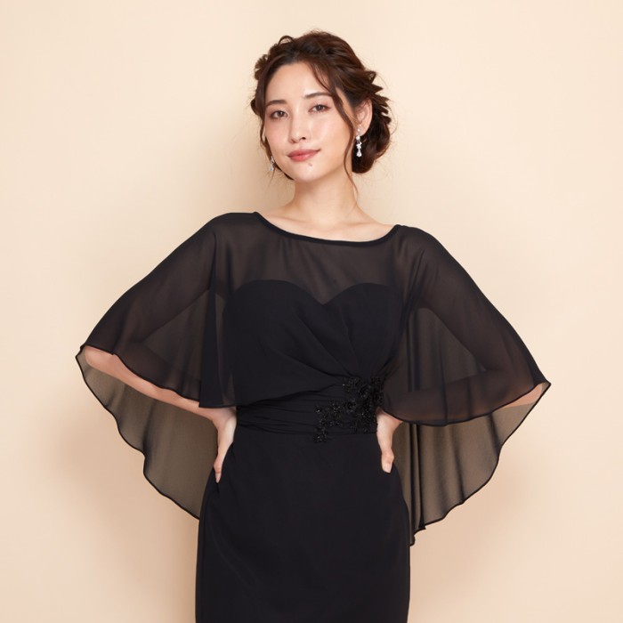 アナ　ドレス　avail Mサイズ フレアケープデザインブラックシフォンマーメイドドレス