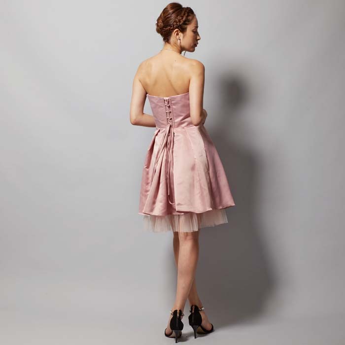 OUTLET】ダスティーローズブラックレースミニドレス