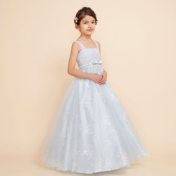 ベビーブルーロマンチックレースキッズドレス