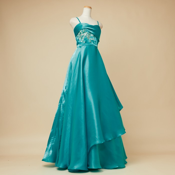 海外作家様　スーレイン　テディベア　水玉ドレス　可愛い 胸元タック刺繍アクアグリーンサテンレイヤードレス