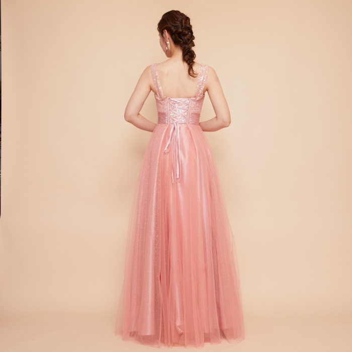 ANNABELLE/ ピーチオレンジレーススパングリッターチュールドレス