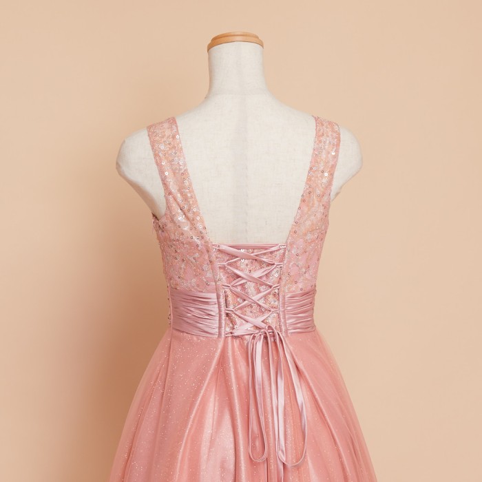 ANNABELLE/ ピーチオレンジレーススパングリッターチュールドレス