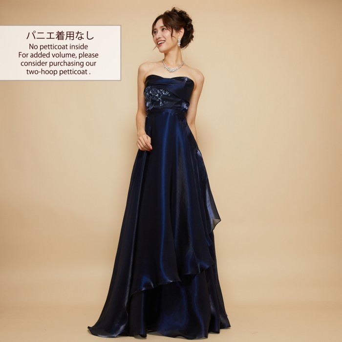 胸元タック刺繍アクアグリーンサテンレイヤードレス