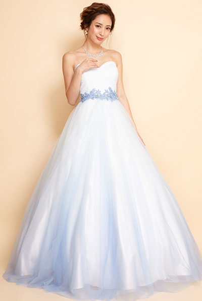 グラデーションチュールビーズレースブループリンセスドレス